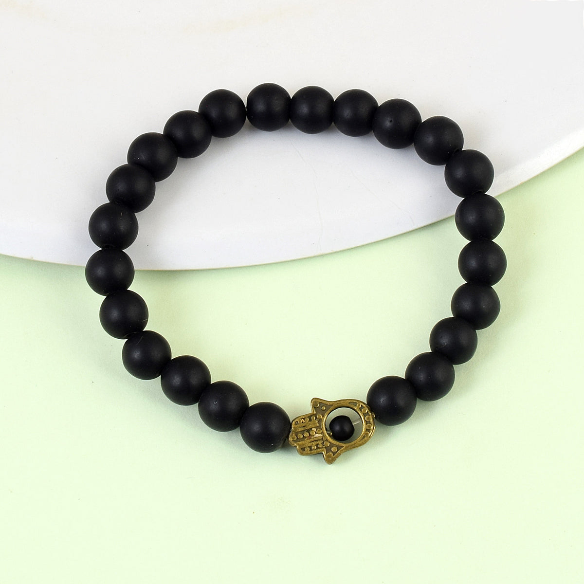 Oxidised Hamsa Black Bead Bracelet