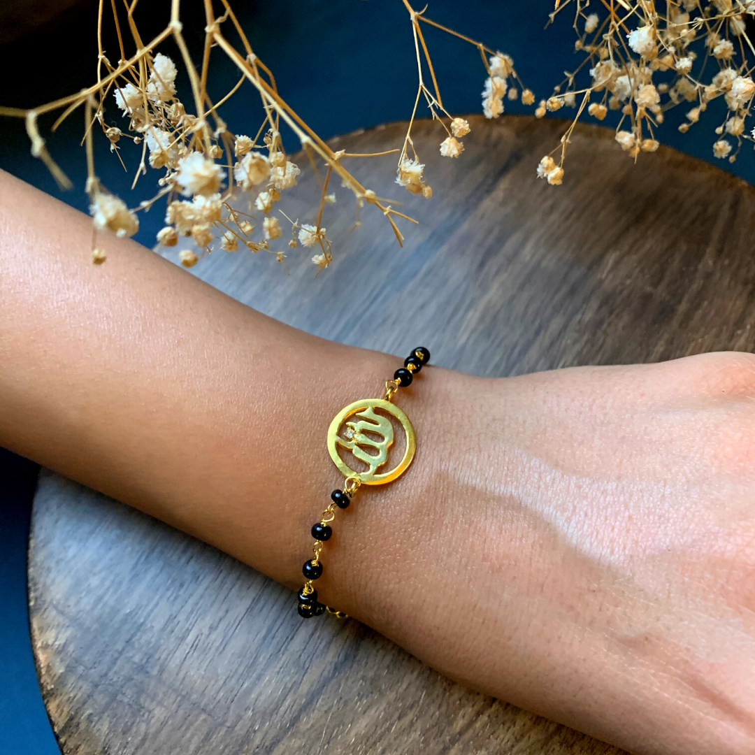 Pure Silver Allah Black Nazariya Bracelet