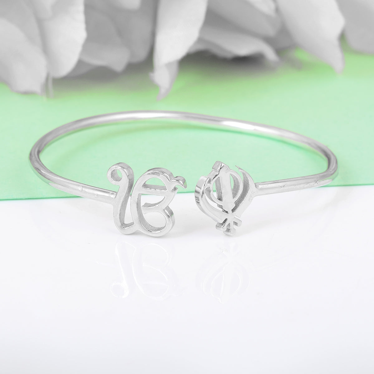 Pure Silver Kids Ek Onkaar Khanda Cuff Bracelet- Silver finish