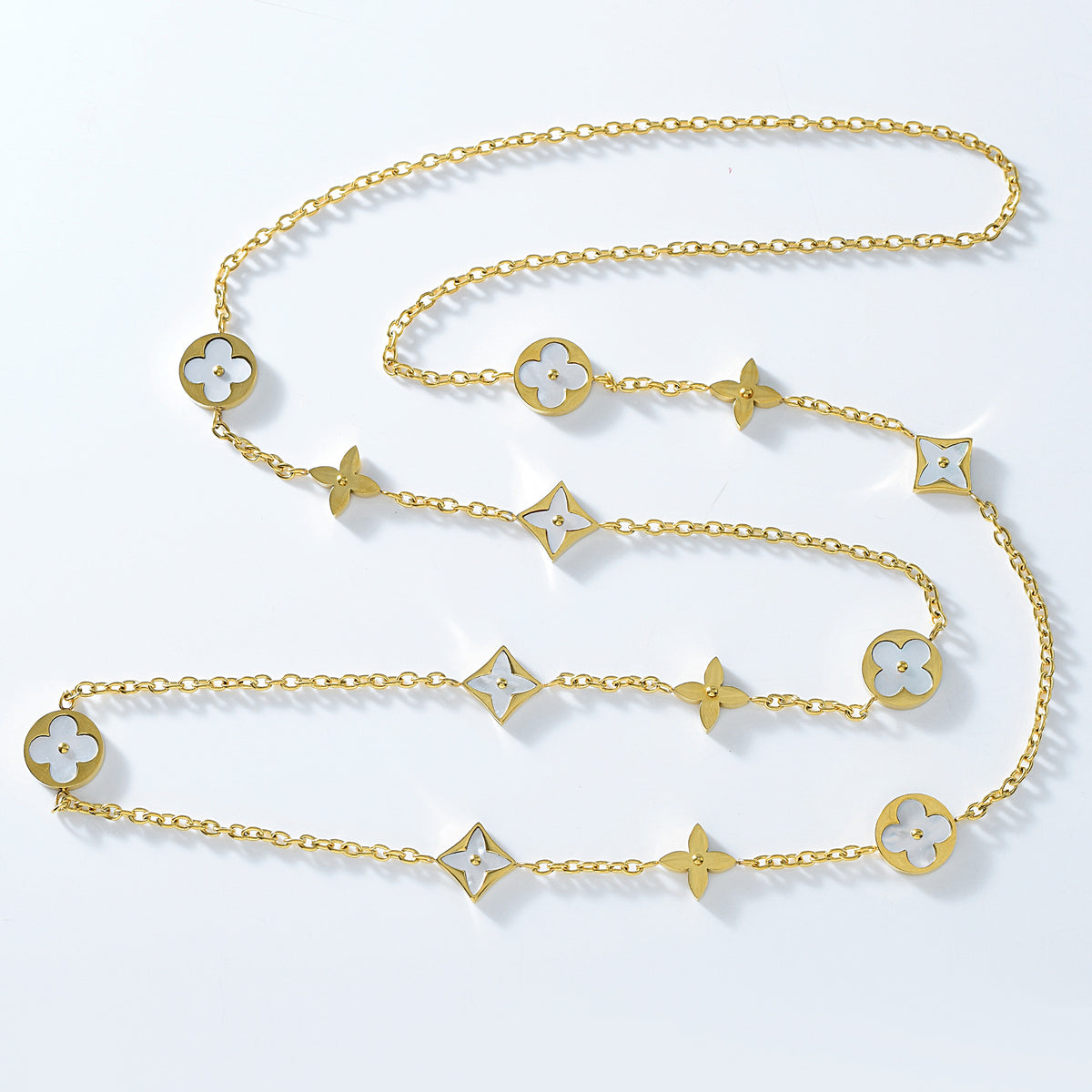 Gold Mother Of Pearl Flower Necklace