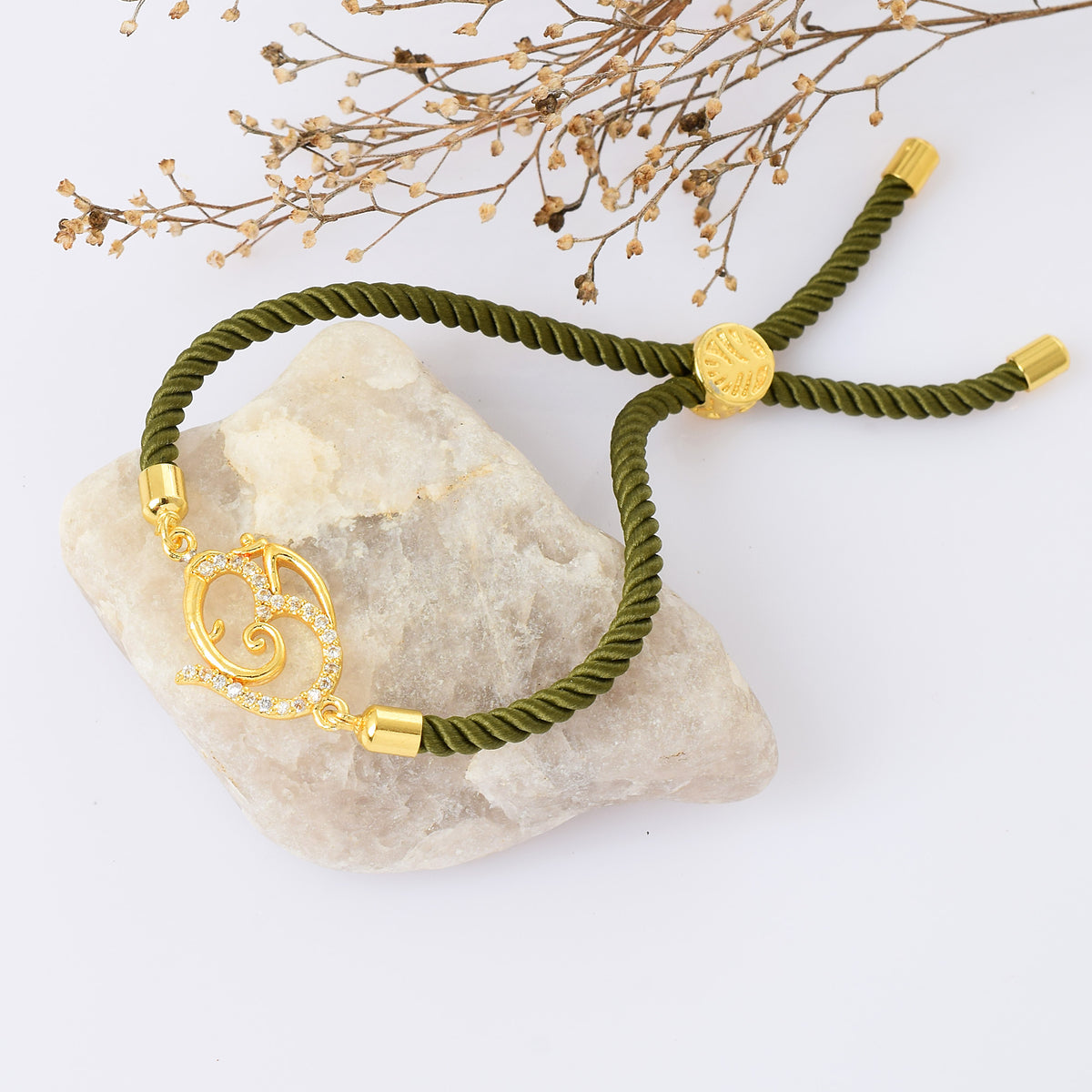 Om Swarovski Green Rope Bracelet