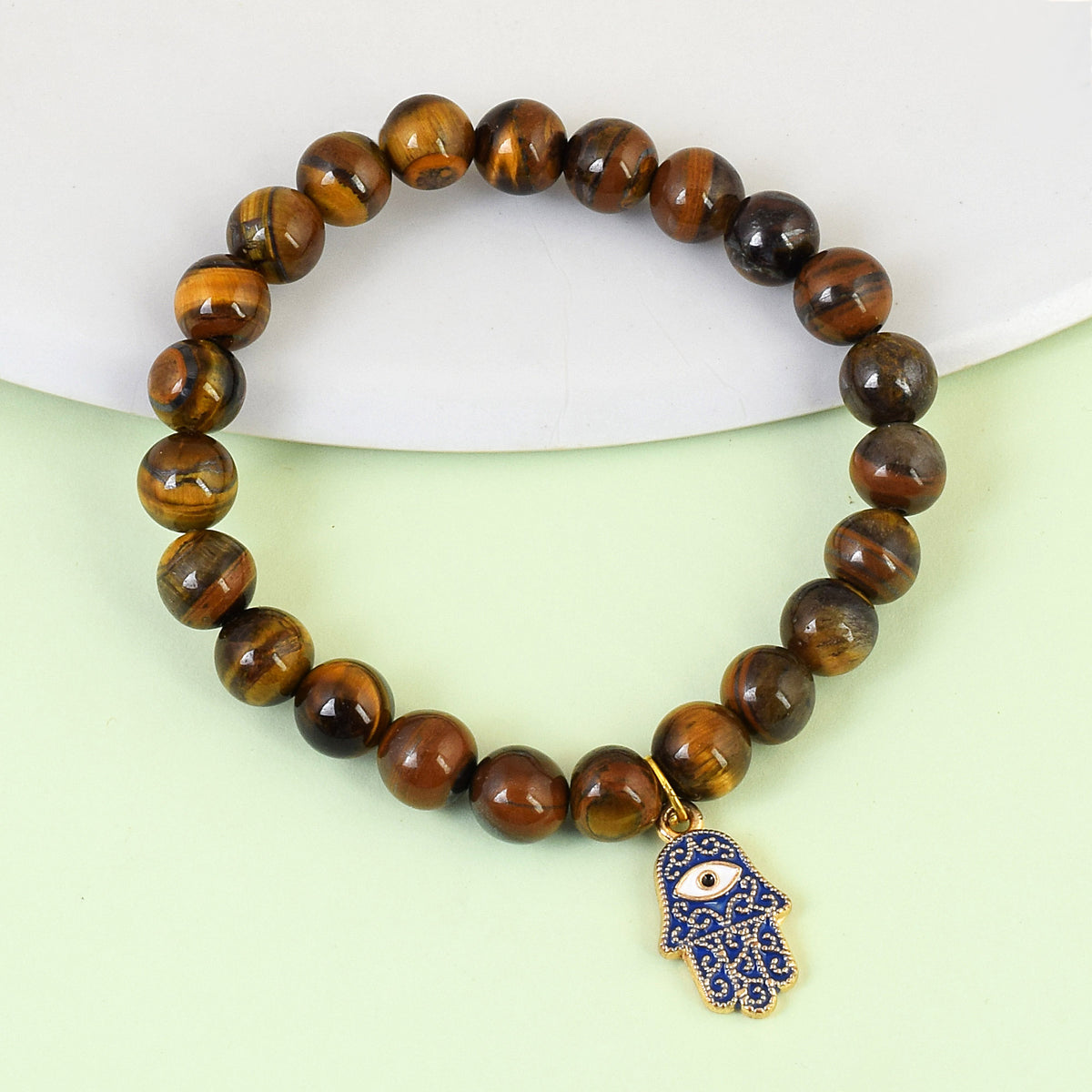 Blue Hamsa Brown Bead Bracelet
