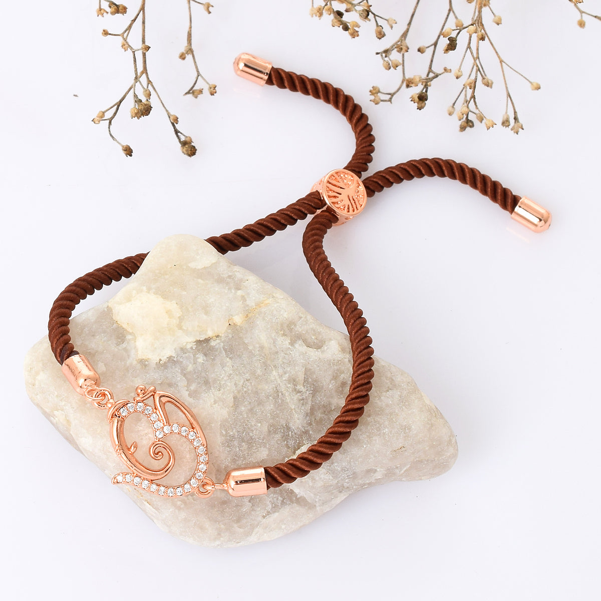 Om Swarovski Brown Rope Bracelet