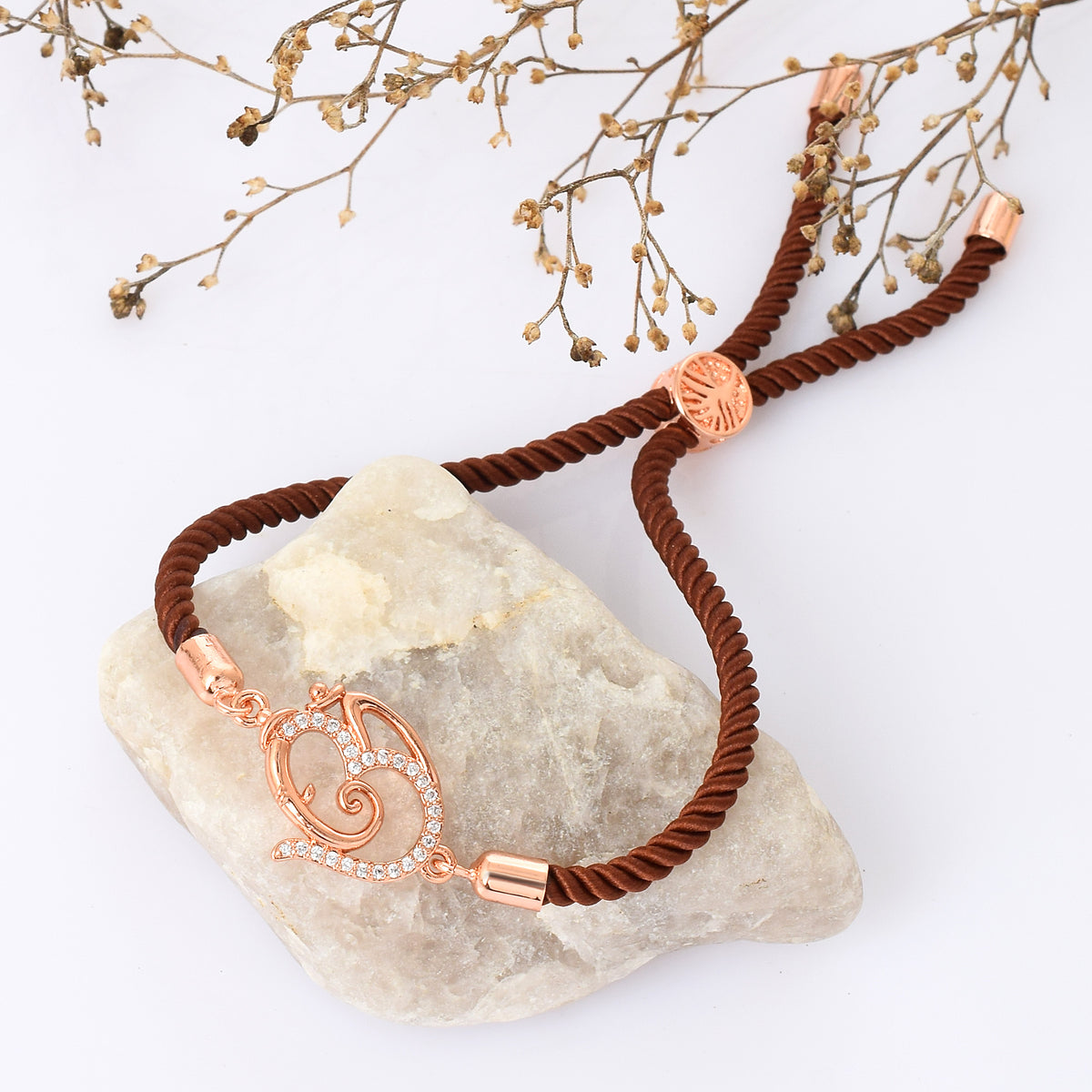 Om Swarovski Brown Rope Bracelet