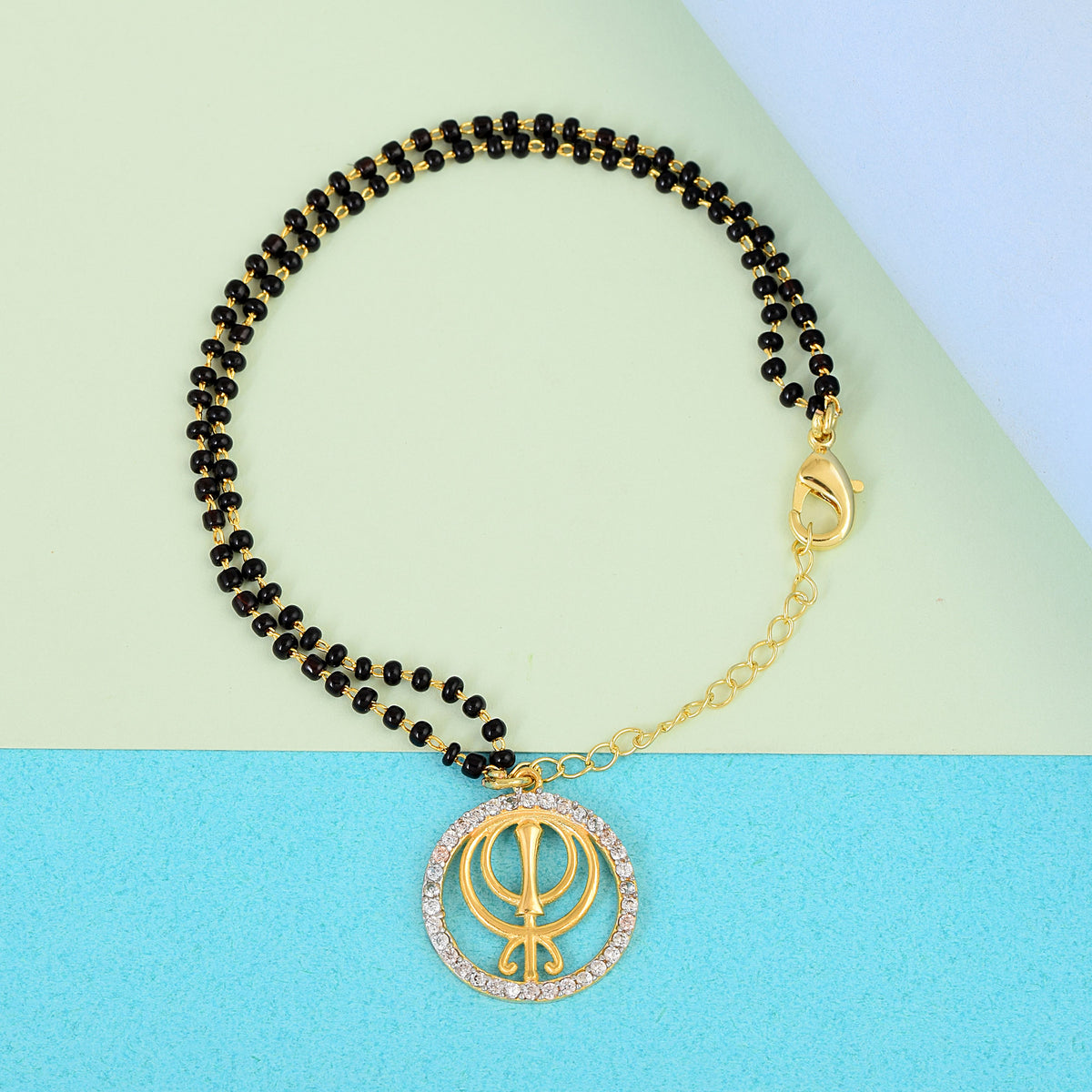 Mangalsutra beaded Khanda bracelet