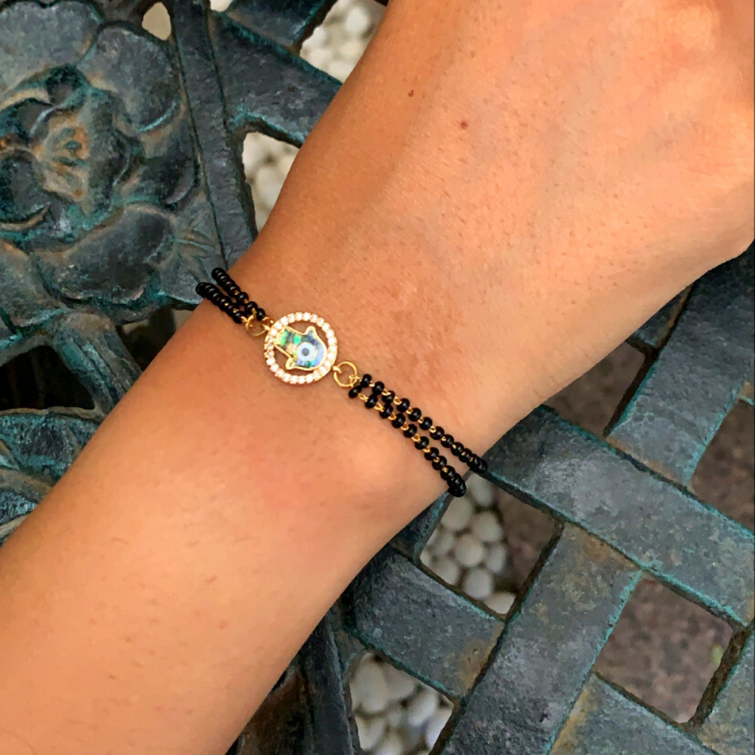 Mangalsutra Beaded Hamsa Evil Eye Bracelet
