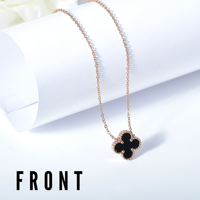Reversible Black Flower Gold Necklace