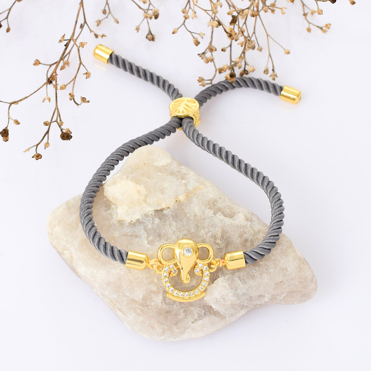 Ganesha Swarovski Grey Rope Bracelet