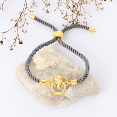 Ganesha Swarovski Grey Rope Bracelet