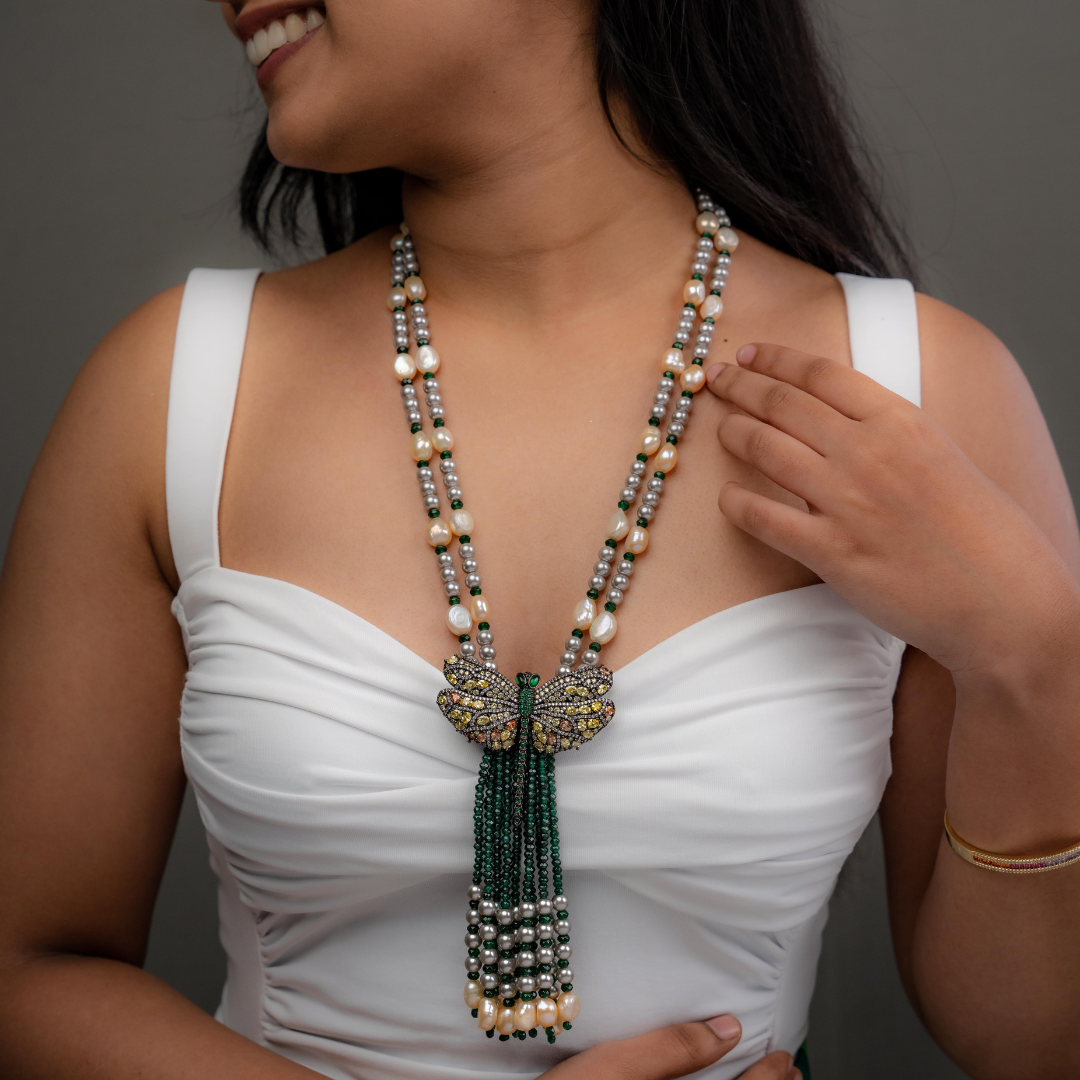 Dragon Fly Pearl Necklace