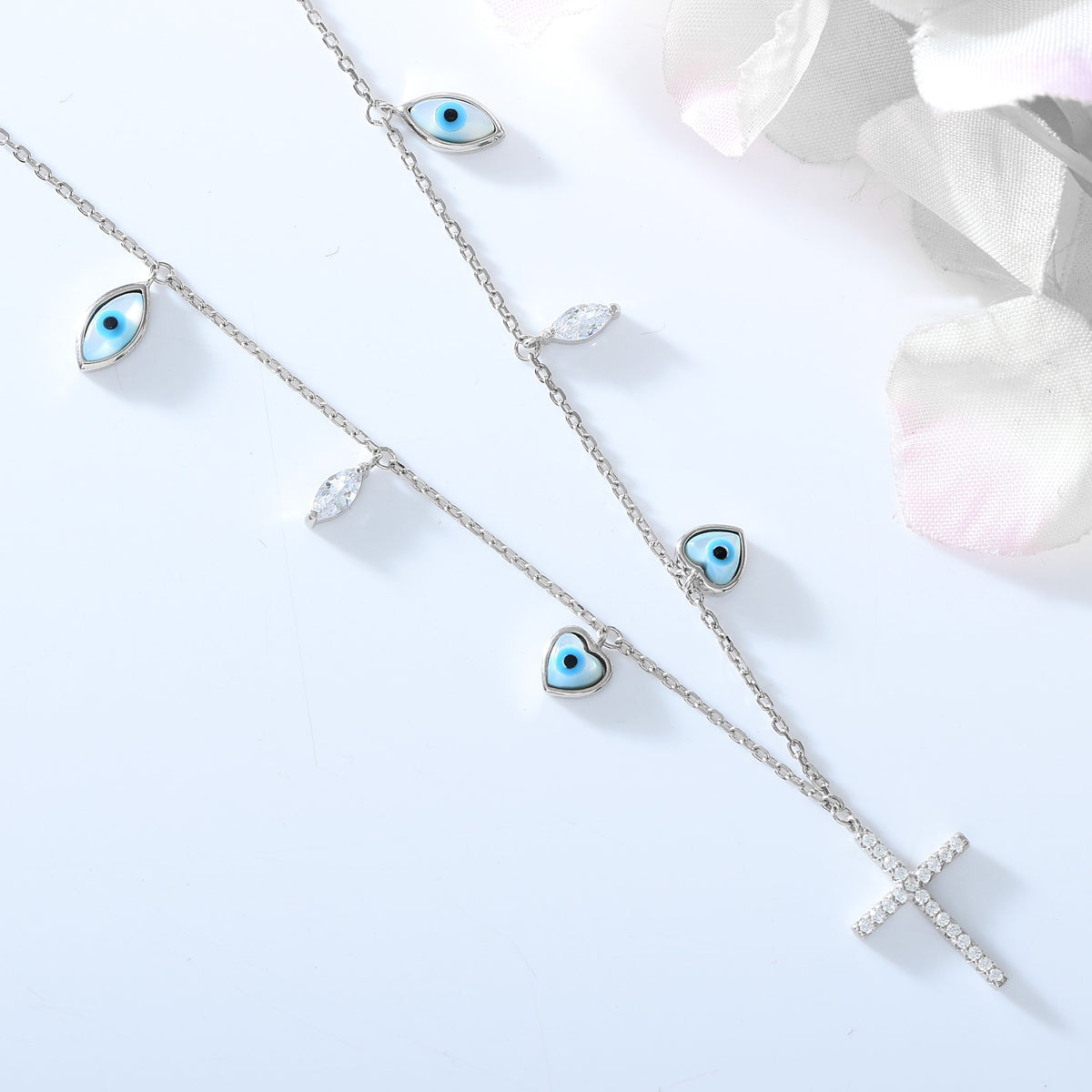 Pure Silver Evil Eye Rood Necklace