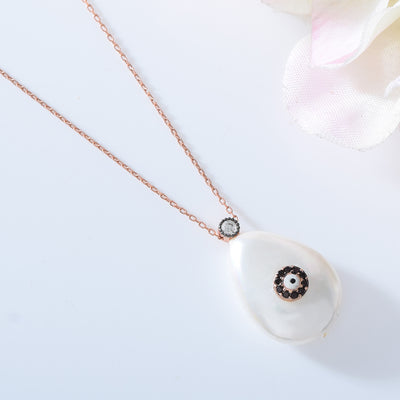 Pure Silver Pearl Drop Evil Eye Necklace