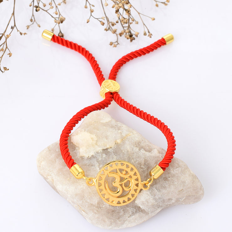 Gold OM Red Rope Bracelet