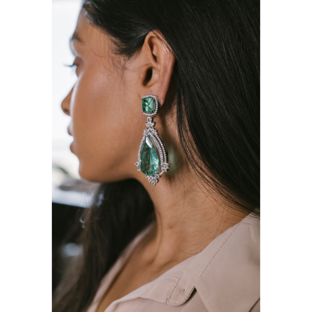Tear Drop Swarovski Emerald Earrings