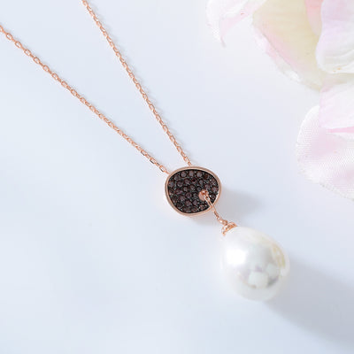 Pure Silver Pearl Drop Rose Necklace