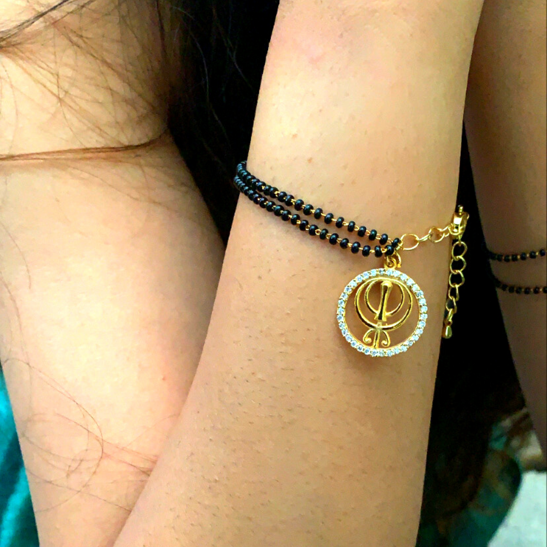 Mangalsutra beaded Khanda bracelet