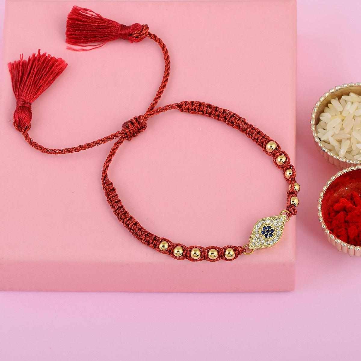 Gold Beaded Evil Eye Red Rope Bracelet