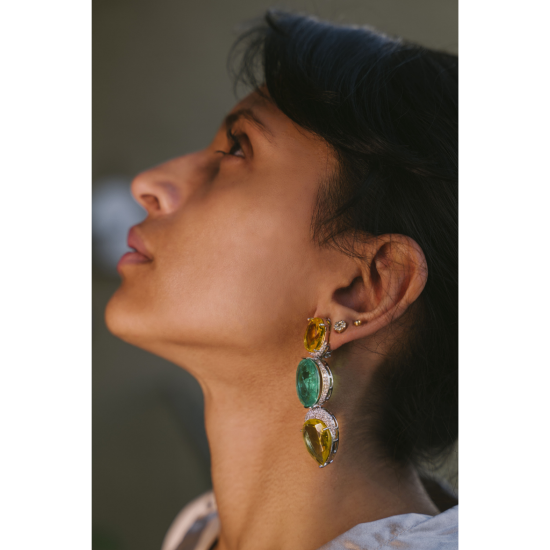 Yellow and Green Dangle Earrings