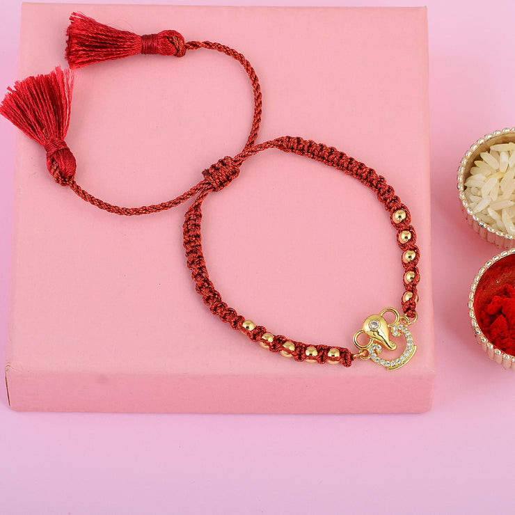 Gold Beaded Ganesha Red Rope Bracelet