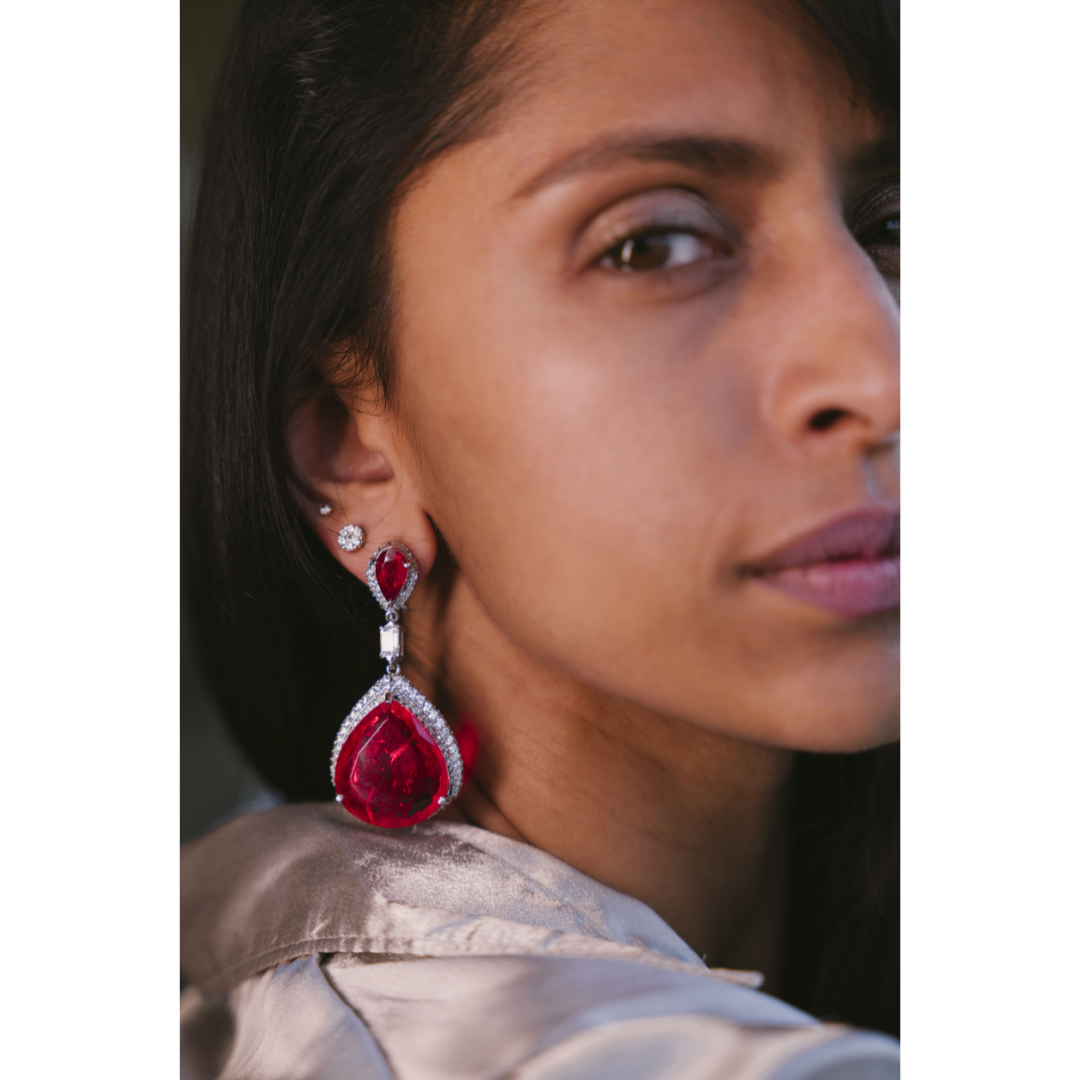 Tear Drop Swarovski Red Gem Earrings