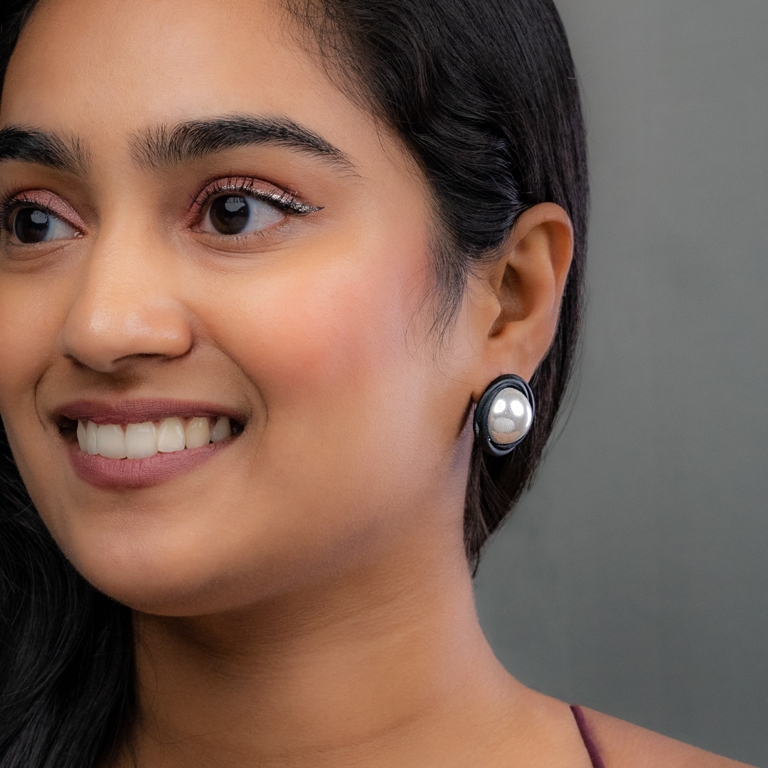 Black Enamel Pearl Earrings