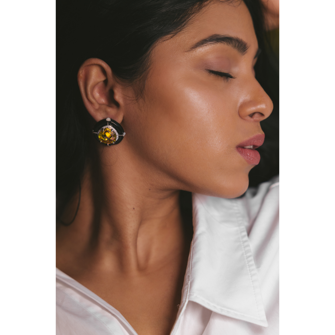 Black Enamel Topaz Studs