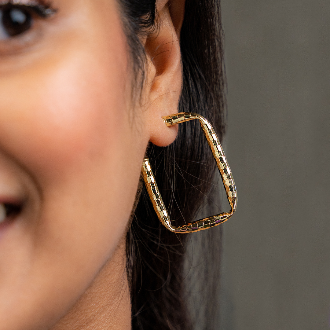 Rectangular Bold Gold Hoop Earrings