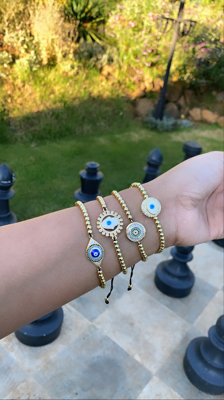 Gold Beaded Eye Shaped Evil Eye Bracelet