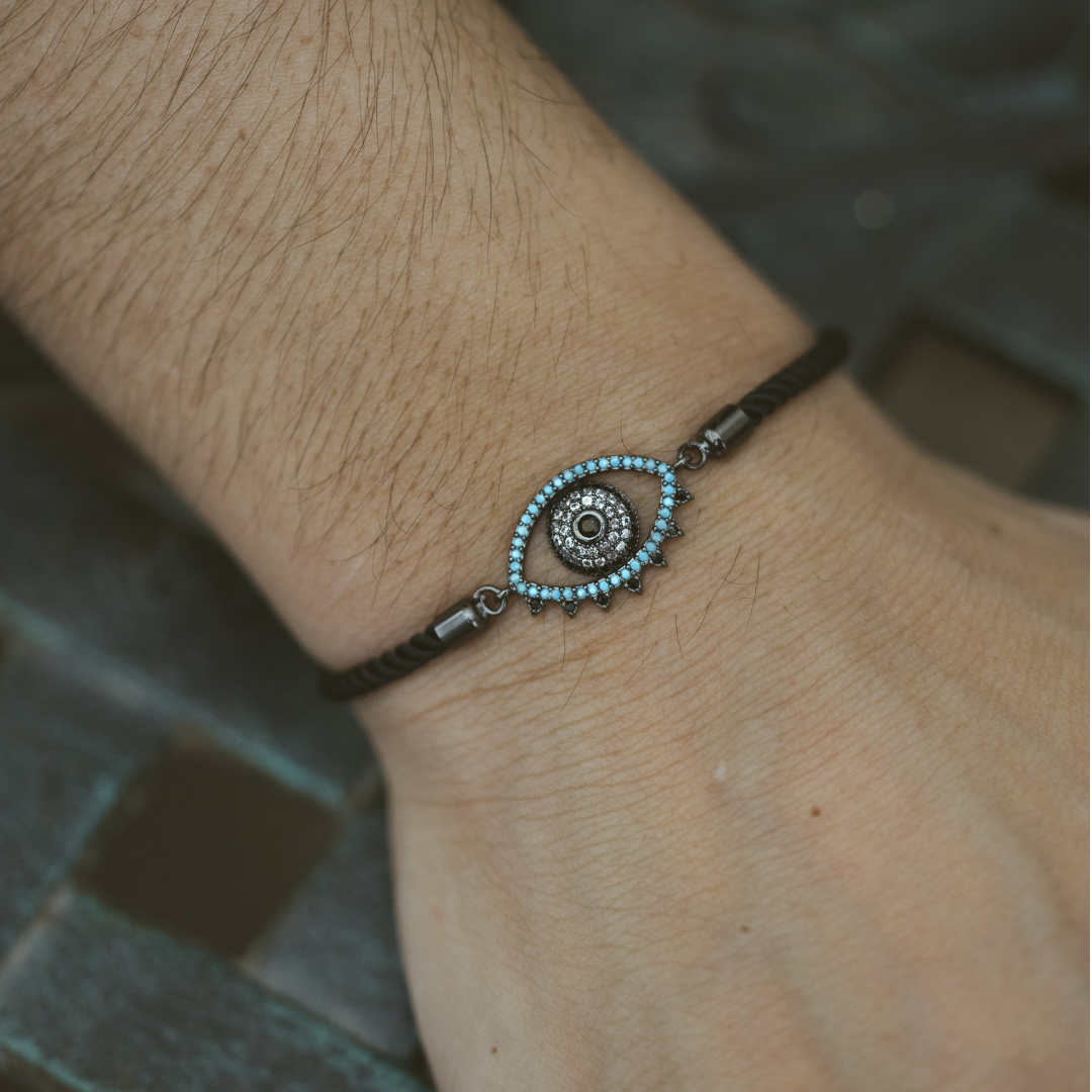 Black Metal Evil Eye Rope Bracelet