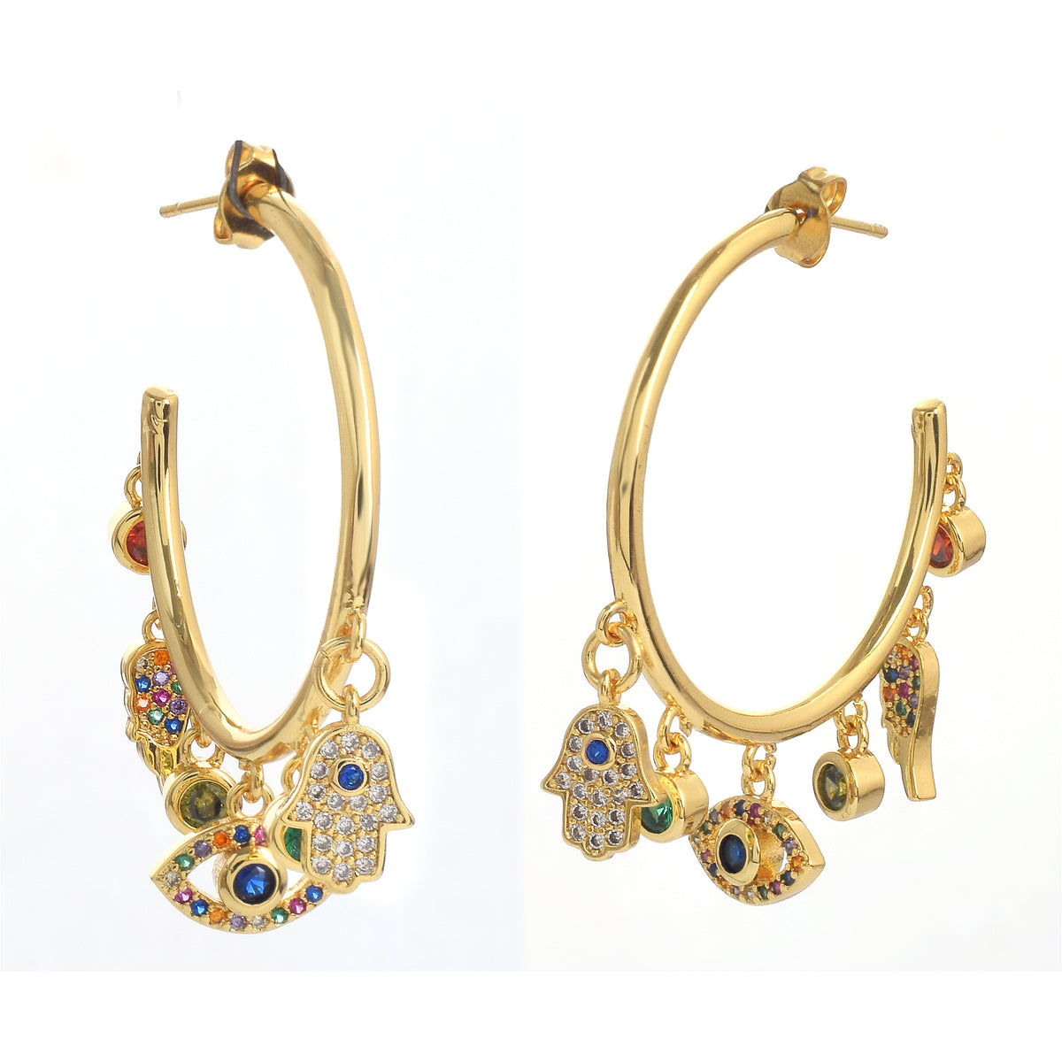Evil Eye Dangle Gold Hoops