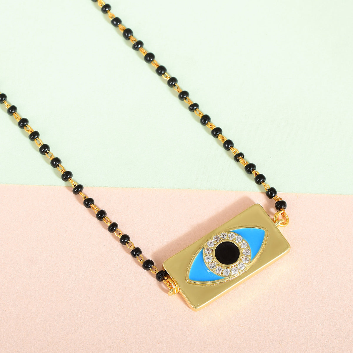 Evil Eye Rectangular Enamel Necklace