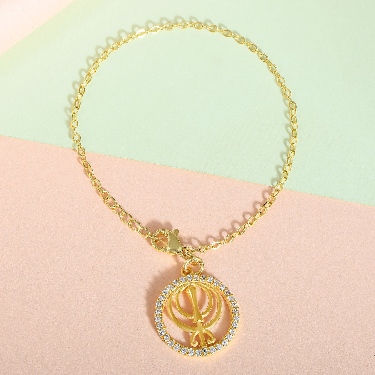 Hanging Khanda Swarovski Chain Bracelet