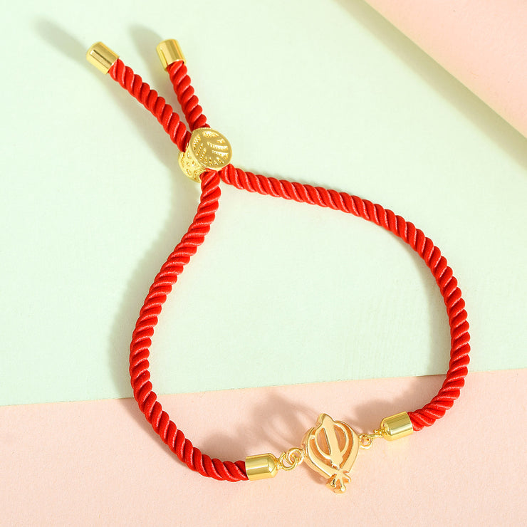 Pure Silver Khanda Red Rope Bracelet