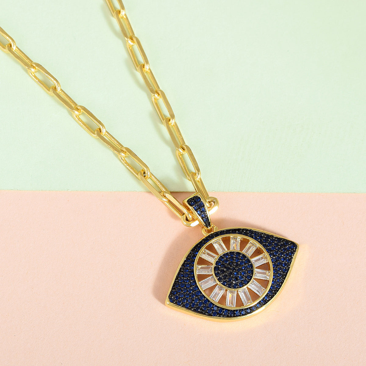 Blue Eye Shaped Evil Eye Swarovski Link Necklace