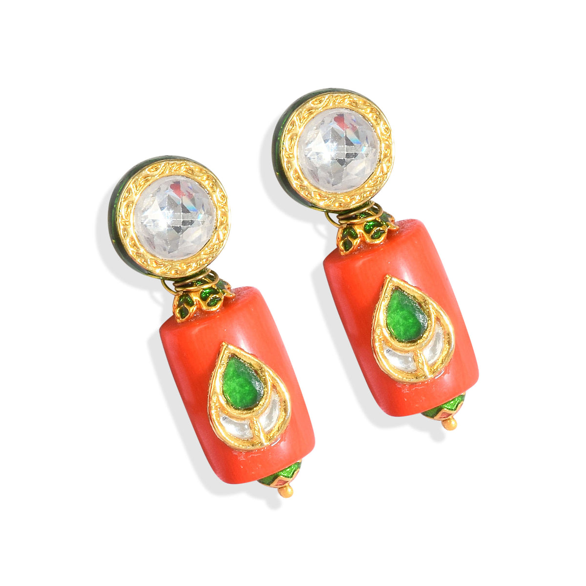 Coral Cylinder Kundan Set