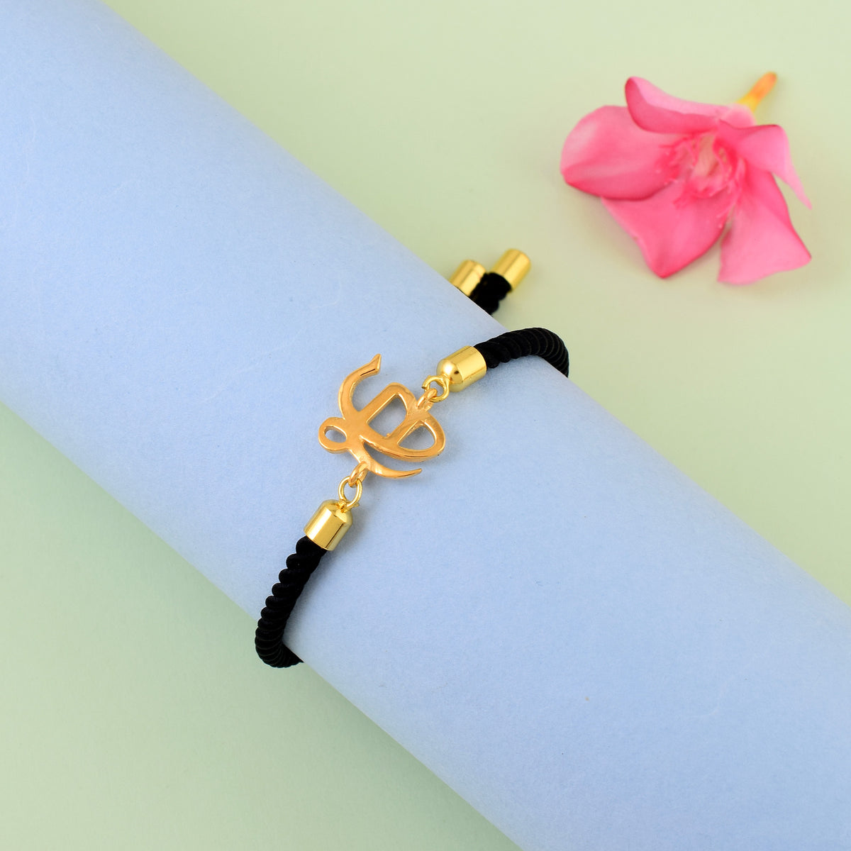 Unisex Pure Silver Ek Onkar Black Rope Bracelet