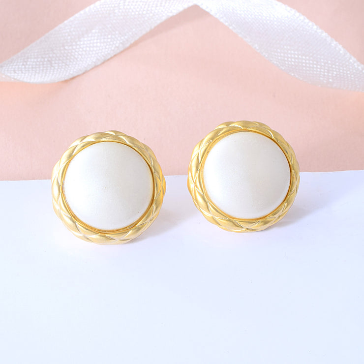 Spiral Pearl Gold Stud Earrings
