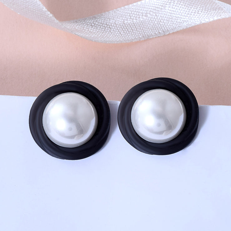 Black Enamel Pearl Earrings