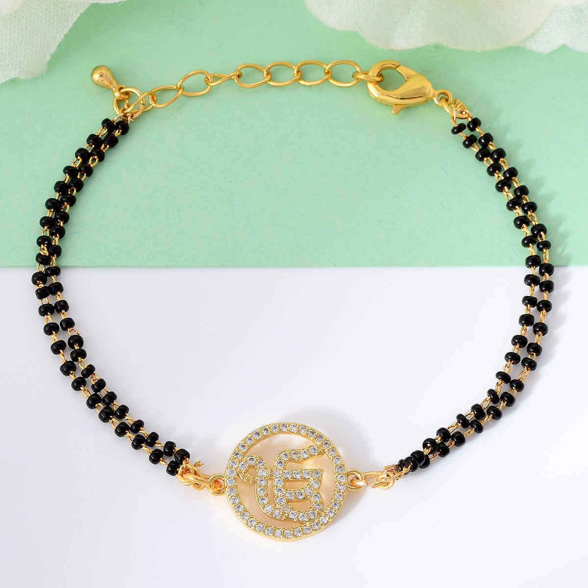 Ek Onkar Black Bead Bracelet