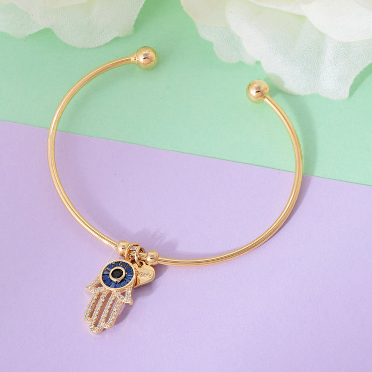 Adjustable Gold Hamsa Eye Charm Bracelet