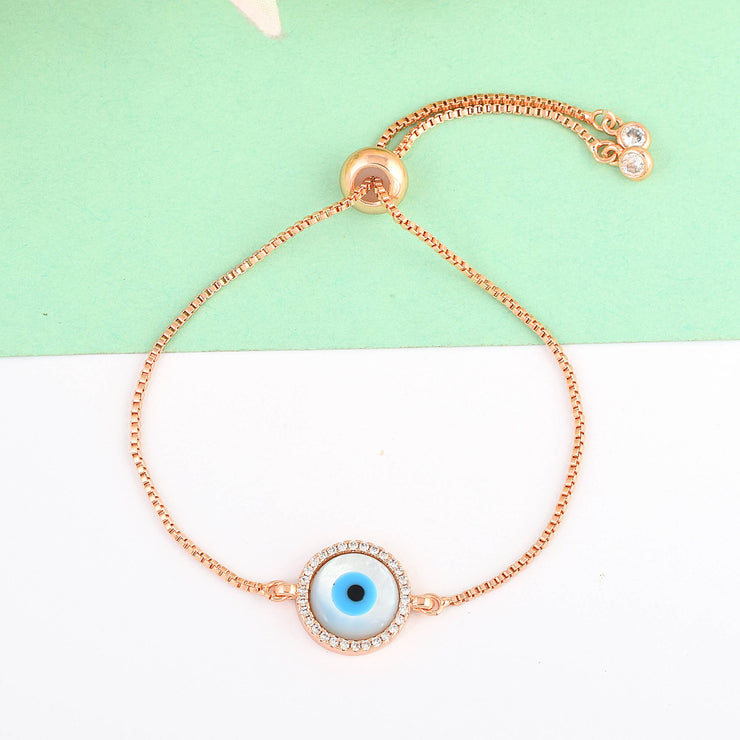 Round Evil Eye Rose Chain Bracelet