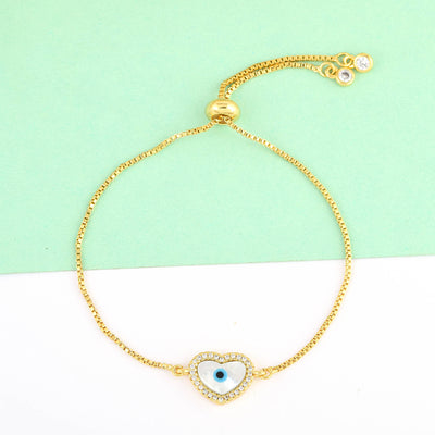 Gold Heart Evil Eye Chain Bracelet