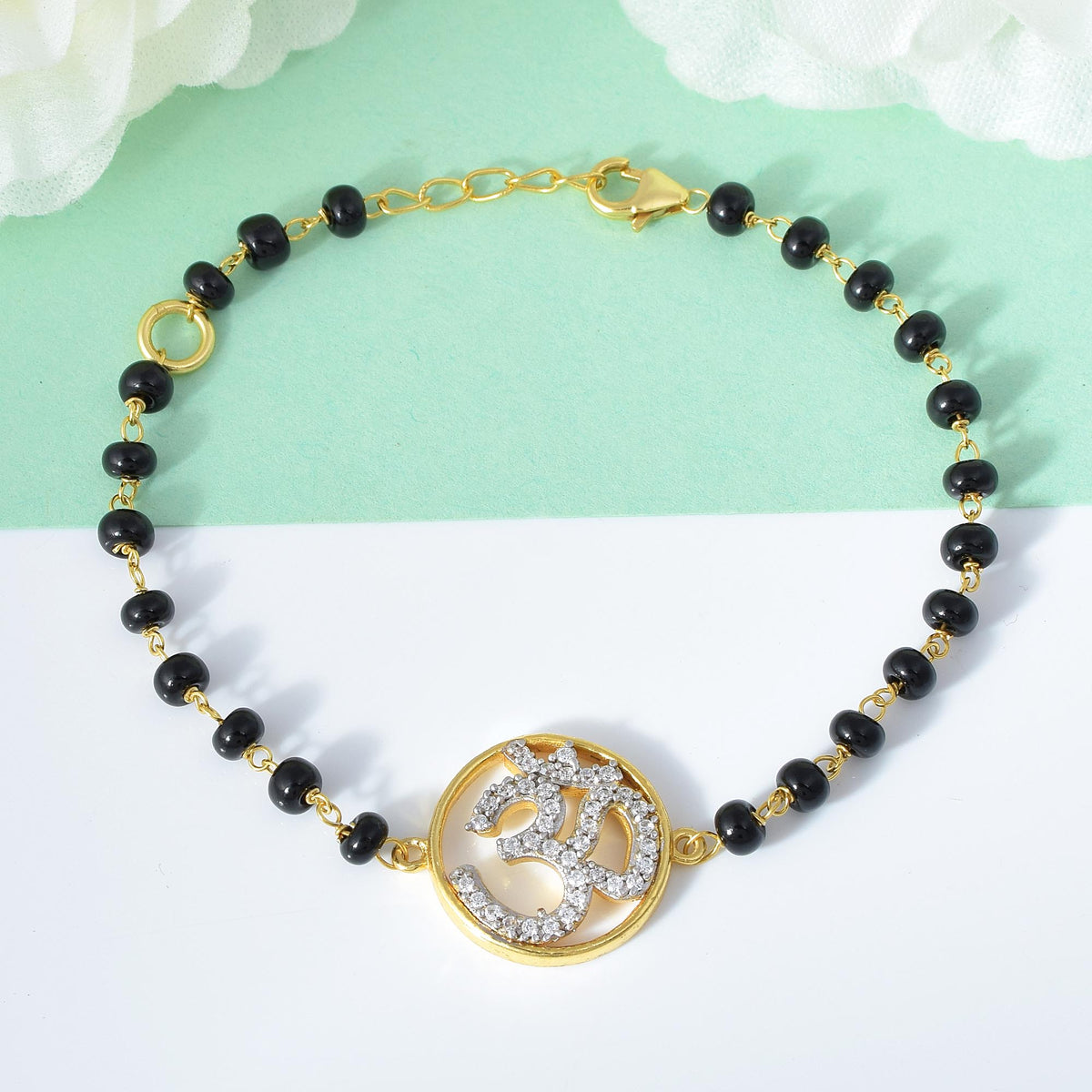 Pure Silver Om Black Nazariya Bead Bracelet