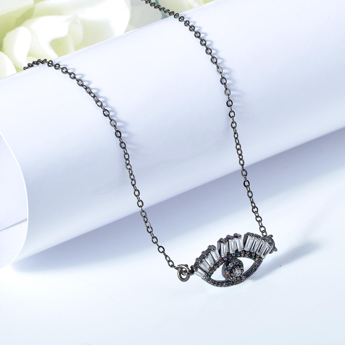 Black Rhodium Swarovski Eye Necklace