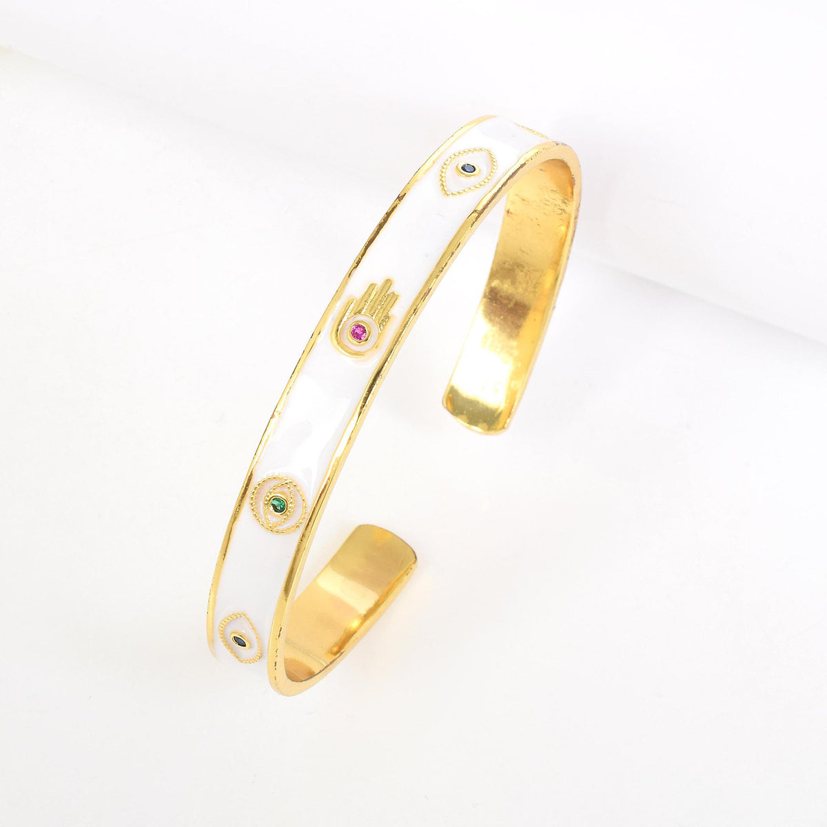 Hamsa White Enamel Bracelet