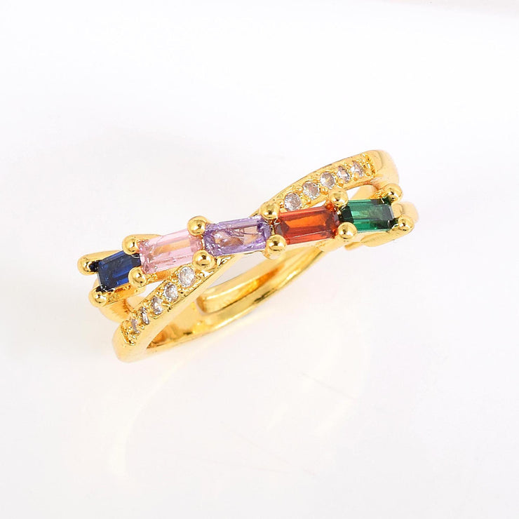 Criss-Cross Multi Coloured Swarovski Ring