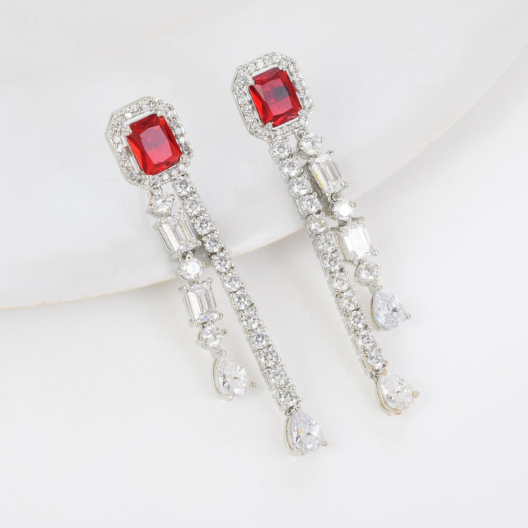 Red Stone Diamond Waterfall Earrings