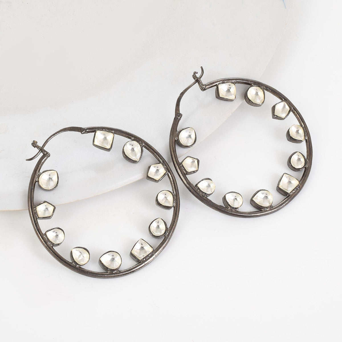 Polki Black Finish Hoop Earrings