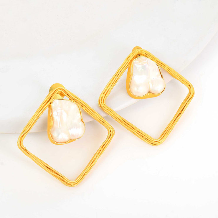 Diamond Shaped Pearl Earrings