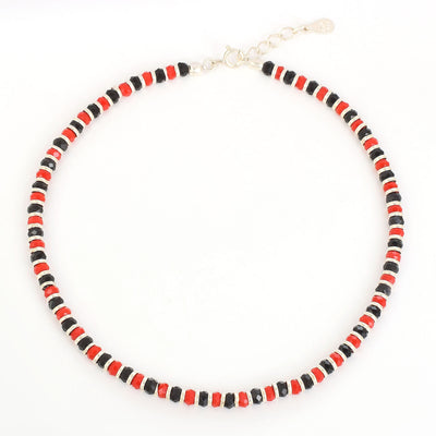 Pure Silver Red and Black Bead  Anklet